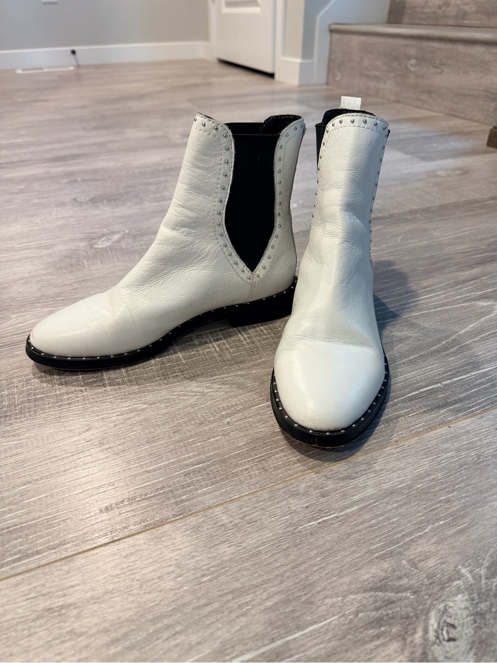 Rebecca Minkoff White Leather Studded Chelsea Booties